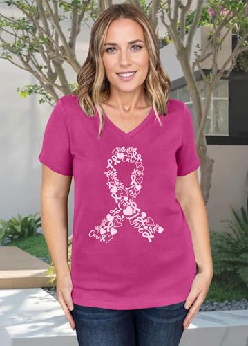 Breast Cancer Shirt Women Pink Ribbon Shirts Breast Cancer Awareness Tee Cancer Survivor V Neck Tshirts3