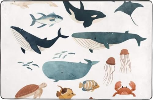 おしゃれ サメの群れ ラグ ラグマット カーペット 約100 * 150 Cm カーペット対応 こたつ敷き 長方形 滑り止め付き ウォッシャブル オールシーズン適用