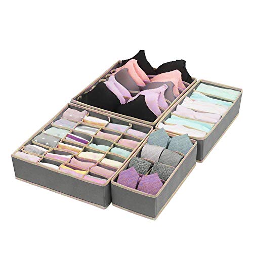 IWILCS Conjunto de 4 Cajones Organizador Plegables, Caja de Almacenaje Plegable con Compartimentos, Organizador de Armario para Ropa Interior, Calcetines, Corbatas, Bufandas, Gris Oscuro