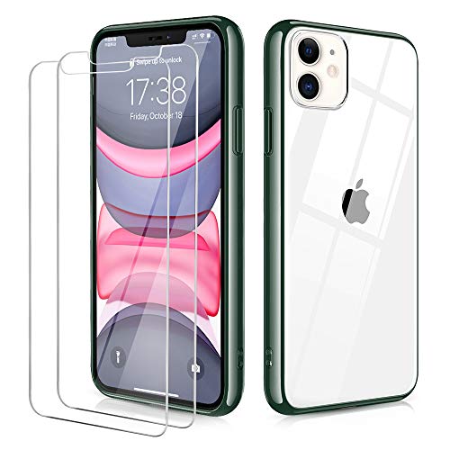 OULUOQI Compatible with iPhone 11 Case, Tempered Glass Screen Protector [2Pack] with Shockproof Clear Case for iPhone 11 6.1 inch
