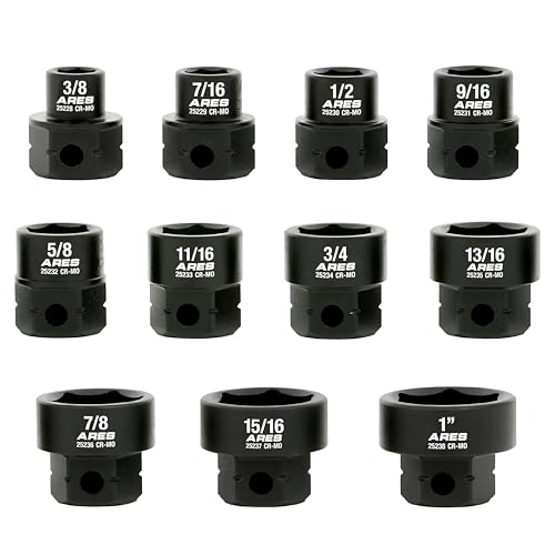 Image of ARES 29021 11-Pc 1 /2in SAE Nano Sockets, Low Profile, w /Rail | Impact grade sockets offer greater clearance than typical shallow sockets