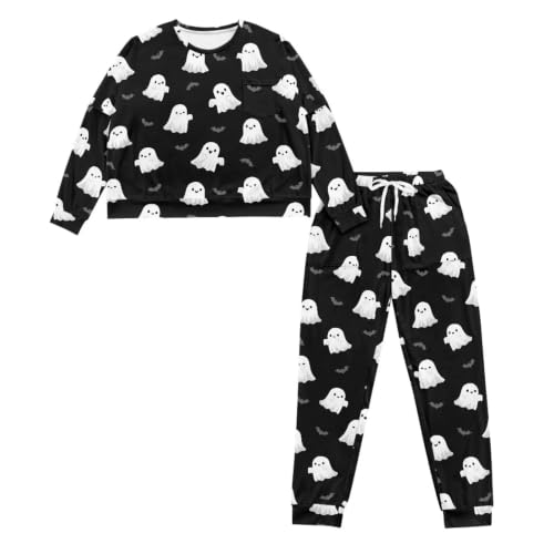 Image of Womens Lounge Set Long Sleeve Soft Pajama Sets | Casual 2 Piece Pj Outfit, Crewneck Sleepwear with Pockets, Adjustable Drawstring, Soft Comfy Fall Pajamas, Plus Size