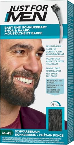 Just For Men Barbe & Moustache, coloration Barbe Homme, Naturel, Sans Ammoniaque, Élimine les Poils Gris, Avec Peigne Applicateur, Couleur Châtain Foncé M45