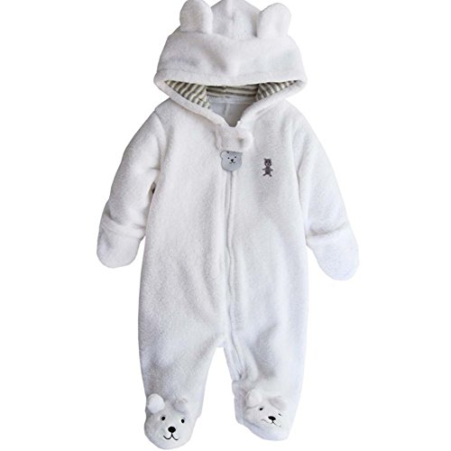 Image of LOSORN ZPY Baby Boy Girl Bodysuit Hooded Fleece Romper Infant Warm Onesies 3-12M White 3-6M