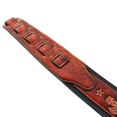 Walker And Williams Gb-22 Bourbon Brown Padded Guitar Strap With Fleur De Lis & French Chain Design For Acoustic, Electric, And Bass Guitars #TOP7