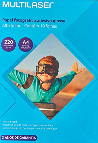 Papel Fotográfico Multilaser Adesivo 220Gm2 10 Folhas A4 PE001, Branco