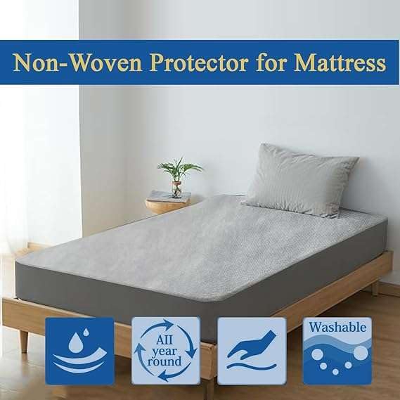 Image of Waterproof Soft Non-Woven Mattress Protector 72 x 84 Inch, Breathable Elastic Fitted Mattress Cover for 8 to 12 Inch Deep Mattress, Grey
