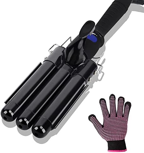 Beach Waves Curling Iron, 3 Barrel Curling Iron 1 Inch Hair Crimper Triple Hair Waver with LCD Temp Display, Ceramic Hair Curling Wand Dual Voltage Wave Curler, Temp Adjustable Crimper Hair Iron