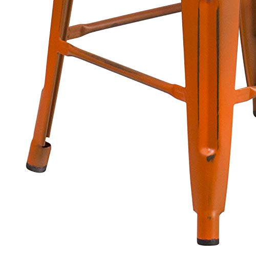 Flash Furniture Commercial Grade 24" High Backless Distressed Orange Metal Indoor-Outdoor Counter Height Stool #TOP5