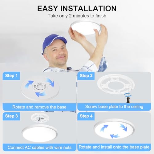 4Pack LED Flush Mount Ceiling Light: 12 inch Super Slim Dimmable & 5CCT (2700-6000K) Kitchen Lighting Fixtures Ceiling - 24W White Low Profile Ceiling Lamp for Bedroom Garage Hallway by DINGLILIGHTING - Used condition - Image 8