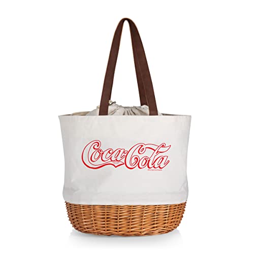 PICNIC TIME Coca-Cola Coronado Canvas and Willow Basket Tote Picnic Bag with Drawstring Closure and Durable Handles, Reusable Market and Beach Tote for Everyday Carry, (Beige Canvas) - image 1