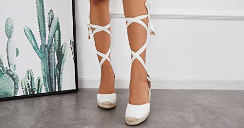 Womens Espadrille Wedge Sandals Lace Up Platform Closed Toe Summer Comfy Sandals #TOP3