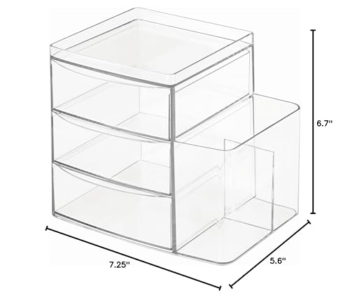 Image of iDesign Clarity Cosmetic Organizer for Vanity Cabinet to Hold Makeup, Brushes, Beauty Products - 3 Drawers and Caddy, Clear