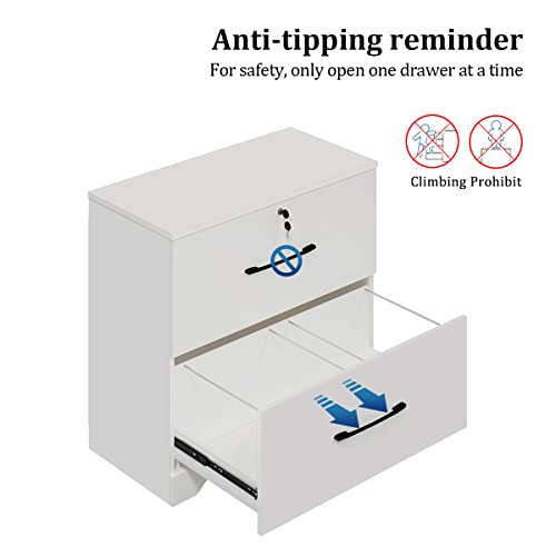 2 Drawer File Cabinet With Lock, Wooden Lateral Storage Home Office Filing Cabinet With Anti-Tilt Mechanism With 8 Hanging Bars For Letter/Legal Size (White) #TOP2