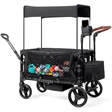 Wagon Stroller for 2 Kids, All-Terrain Wagon for Kids with Footwell, Canopy, Parent Organizer, Adjustable Handle & Pull Bar for Infants Black