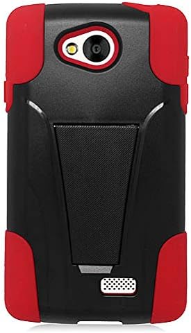 The Smart Choice (TM) LG Tribute Ls660 , LG Optimus F60 Hybrid Stand Case Dual Layer Hybrid Defender Protection Case Heavy Duty Kickstand Case Stand Protector Cover Armor Stand Cover Hard GEL Protector Case Armor Case Tough Case (RED / BLACK STAND)