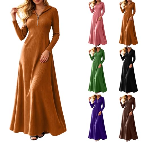 Long Sleeve Sweater Dress for Women Fall Ruched Waist A Line Hooded Dresses - image 1
