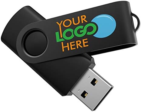 Custom USB Flash Drives Personalized 30+ Color Combos and Logo on 2-Sides - Assembled in USA - Grade A Memory - Black Body/Black Swivel - 16GB [Pack of 25]