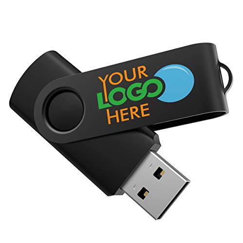 Custom Usb Flash Drives Personalized 30+ Color Combos And Logo On 2-Sides - Assembled In Usa - Grade A Memory - Black Body/Black Swivel - 16Gb [Pack Of 25] #TOP3