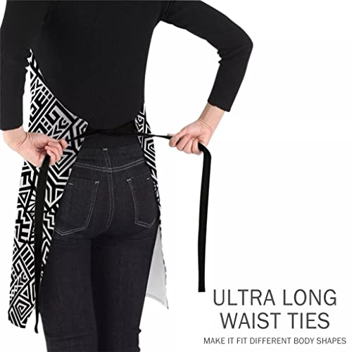 N/A Ethnic Geometric Black And White Aprons For Women Men Kid Cooking Baking Apron Kitchen Utility Equipment Accessories (Color : A, Size : 48X58Cm) #TOP4