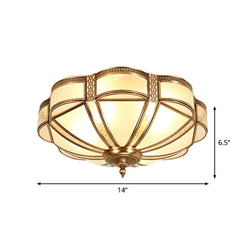 Litfad Opal Frosted Glass Led Ceiling Lamp Brass Flush Mount 3 Lights Traditional Flush Ceiling Light Fixture Modern Decorative Pendant Light For Hotel Hall Bedroom Living Room - C #TOP2