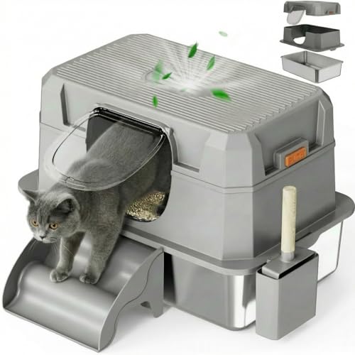 Arenero XXL de acero inoxidable para gatos grandes con paredes altas miniatura 1