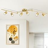 Fondiiz 6 Ways Track Lighting, Rotatable Heads Tracks Light, Track Lightings Fixtures Ceiling with Foldable Arms, Brushed Gold Tracks Light for Kitchen, Living Room, Hallway(Bulbs Not Included)