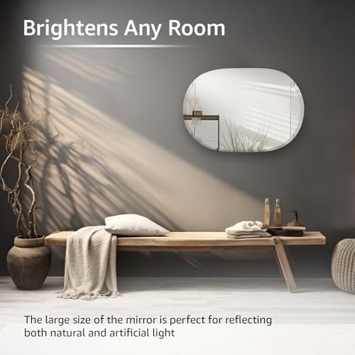 Image of Amazon Basics Frameless Capsule Glass Wall Mount Mirror with Beveled Edges - Decorative Bathroom, Bedroom, Living Room, Dressing Room & Entryway Mirror - 30 x 0.4 x 44.5 cm
