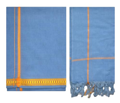 Image of TUNI MANI Men's Polycotton Temple Wear Dhoti with Angavastharam Towel