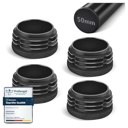 moinkerin Bouchons à Lamelles Ronds 50mm Bouchon de Tube Ronds pour Tuyau Métalliques, Chaises, Canapés, Tables et étagères 4 Pièces Bouchon Tube Rond
