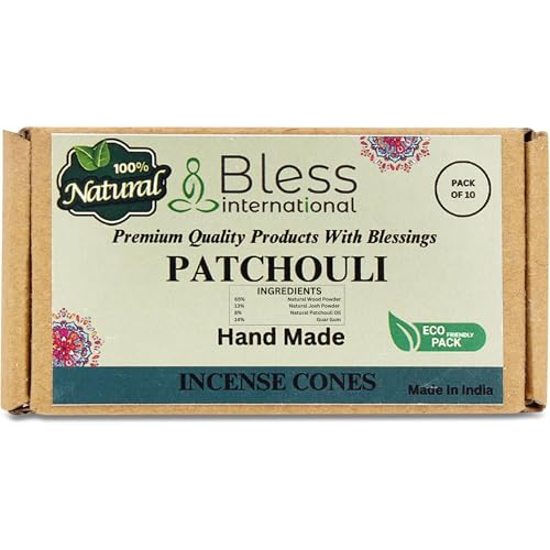 Bless International Patchouli 100%-Natural-Incense-Cones Handmade-Hand-Dipped Organic-Chemicals-Free for-Purification-Relaxation-Positivity-Yoga-Meditation...
