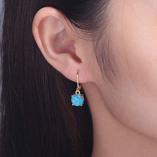 CiNily Round-Cut Opal Dangle Earrings, Green Fire Opal Rhodium Plated Women Jewelry Leverback Gemstone Drop Earrings3