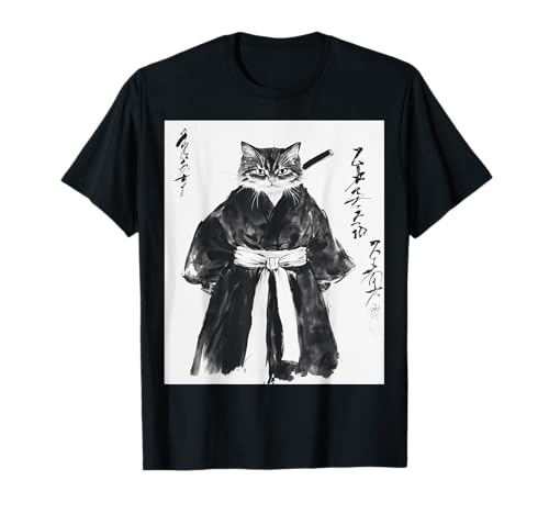 Vintage Samurai Cat ukiyo-e Design Japanese Graphic Cat Art Maglietta