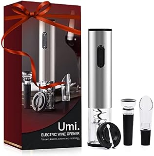Amazon Brand  Umi Electric Wine Bottle Opener Automatic Corkscrew, Battery Powered Cordless Wine Opener kit, 4-in-1 Accessories Combo foil Cutter, Vacuum Stopper, Wine Pourer - NOT Include Batteries