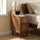 TRAGLO Bamboo Narrow Nightstand, Slim Bedside Table with 2 Drawers, Modern Night Stand End Side Table for Bedroom, Living Room, Small Spaces(Walnut,20cm(7.8in))