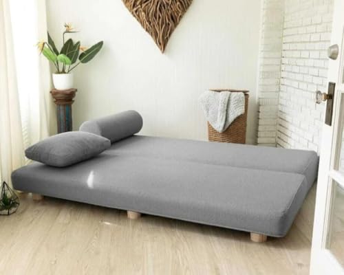 Image of SOUL CRAFT Modern Modular Daybed /Fold-Out Sleeper, Beige, Velvet Fabric, Converts to 2 Single Beds or 1 Queen Bed, with Mattress 203 cm x 74 cm(6.66 ft x 2.43 ft) (Grey)