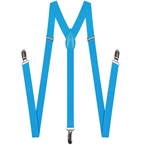 Image of Suspenders for Men and Women Adjustable Elastic 1 inch Wide Leather Heavy Pants Strong Metal Clips Suspender Costume