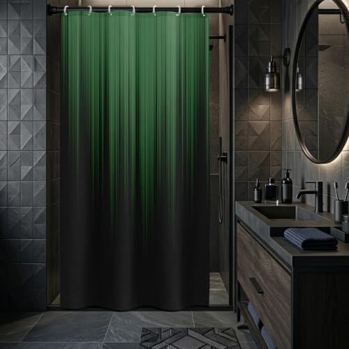 Image of AAtter Green Black Ombre Shower Curtain, Small Stall 36x72 Inch, 7 Hooks