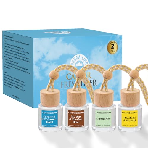 Image of HoogaLife Car Air Freshener Diffuser 4 Pack Hanging Car Freshener for Women - 24.K Magic & W. Hotel & Cabane & Rltz. CarIton Hotel & Droam 0n & Westln Hotels & M.y Way & The 0ne Hotel Fragrance Oil