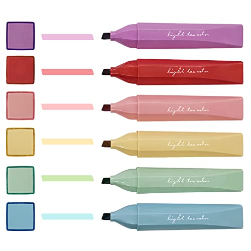 chosch 6 Assorted Vintage Retro Colors Highlighters, Chisel Tip Dry-Quickly Markers Lipstick Shaped with Transparent Cap for School and Office Home(CS-H816)