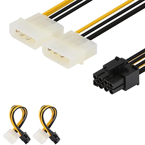 J&D 2-Pack 8 Pin PCIe vers 4 Pin LP4 Molex Adaptateur de Câble d'alimentation, 15cm, Noir