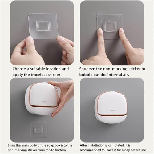 Image of Wall Mounted Soap Holder with Lid | Self-Draining Soap Case for Bathroom & Kitchen | No Drilling Soap Dish with Dust-Proof Cover (Pack of 1) (White)
