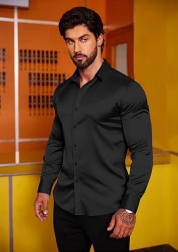 Image of Combo of Men's Premium Satin Cotton Shirt with Full Sleeves & Spread Collar | Smooth Finish | Slim Fit | Stylish Button Down Shirt for Evening, Casual Pack of 2
