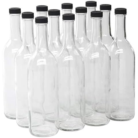 North Mountain Supply 750ml Clear Glass Bordeaux Wine Bottle Flat-Bottomed Screw-Top Finish - with 28mm Black Plastic Lids - Case of 12 Cover