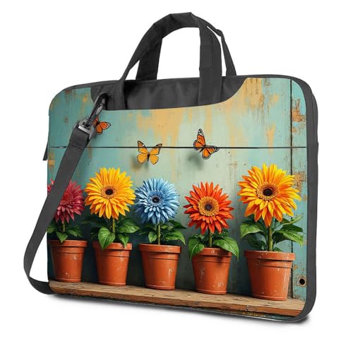 Sac ordinateur portable papillons et pots de fleurs colorés