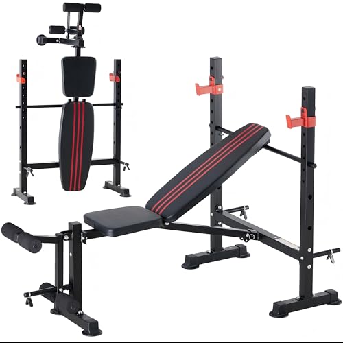 DUMOS Adjustable Weight Bench Set with Rack 650LBS Foldable Bench Press