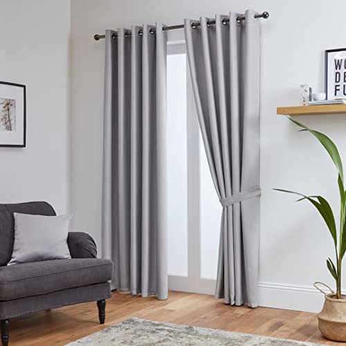 John Aird Blackout Curtains Thermal Energy Saving Eyelet Curtains for Bedroom & Living Room Including Tie Backs (Silver, W 90" x L 72" (2 Panels) - Image 2
