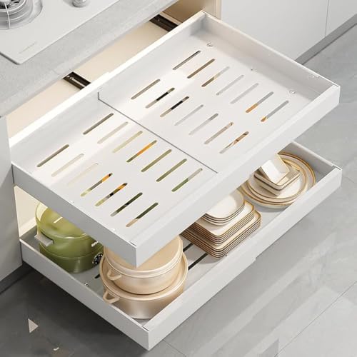 UASJKH Organizzatore per Cassetti Estraibile Regolabile con Adesivo, Espandibile per Cucina, Dispensa e Bagno, Cassetto Scorrevole Pull Out, Sistema di Archiviazione