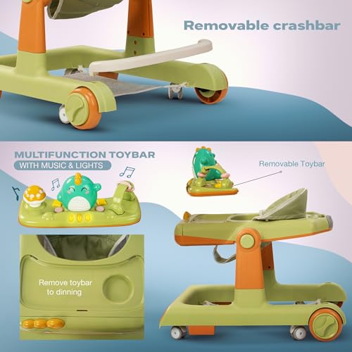 Image of Baybee Baby Walker for Kids with Height Adjustable & Tray, Activity Walker for Baby with Musical Toy Bar (Flix Green)