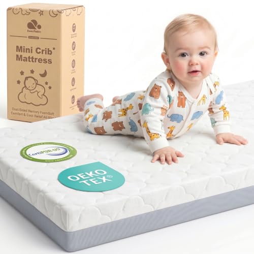 Image of Pack and Play Mattress, Dual Sided Memory Foam 38x26x3 Inch, Gray